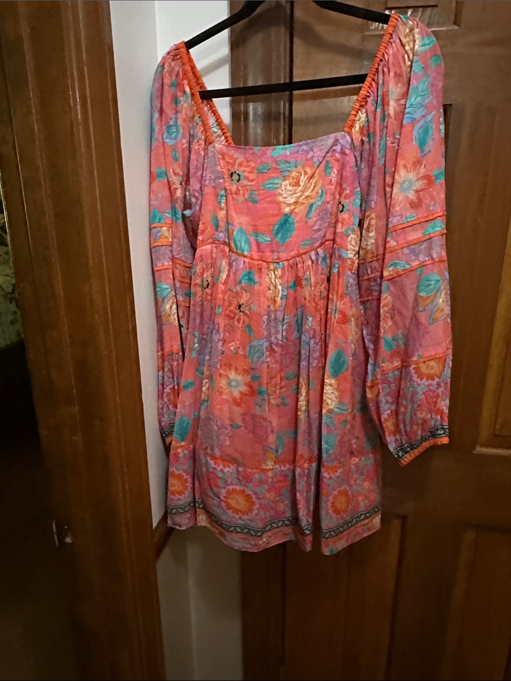 Tolani Coral-Pink Floral Tunic with Teal Accents